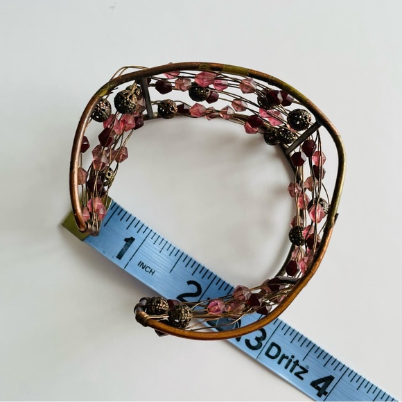 Wire Cuff Bracelet with Pink and Brown Beads - Picture 16 of 16